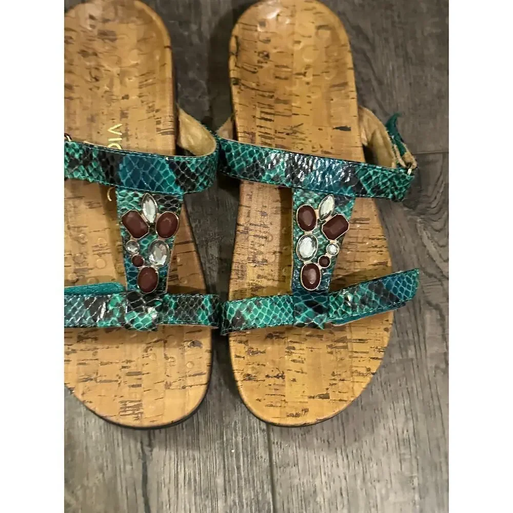 Vionic Women's Green Ortho heel Snakeskin Print Slide Sandals Size 7